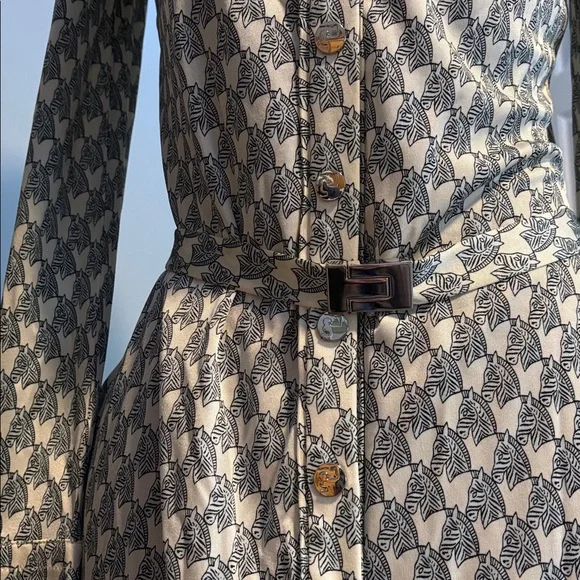 Tory Burch Blue Mini Zebra Printed Viscose & Silk Shirt Dress - Picture 15 of 15